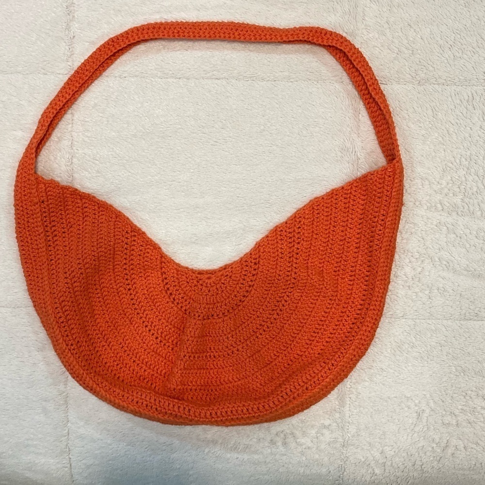 Hand Crafted, Crocheted Orange Half Moon Bag EUC‎ - Picture 6 of 10